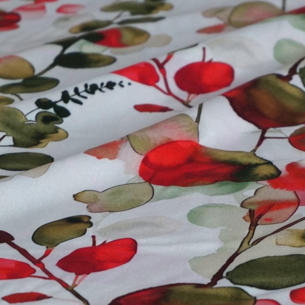 Viskose Twill Blütendolden grün rot - Light and Lush